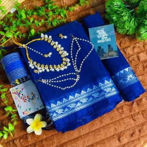প্রিমিয়াম আড়ং কটন শাড়ি, কুন্দন জুয়েলারি ও চুড়ি ফুল কম্বো সেট
